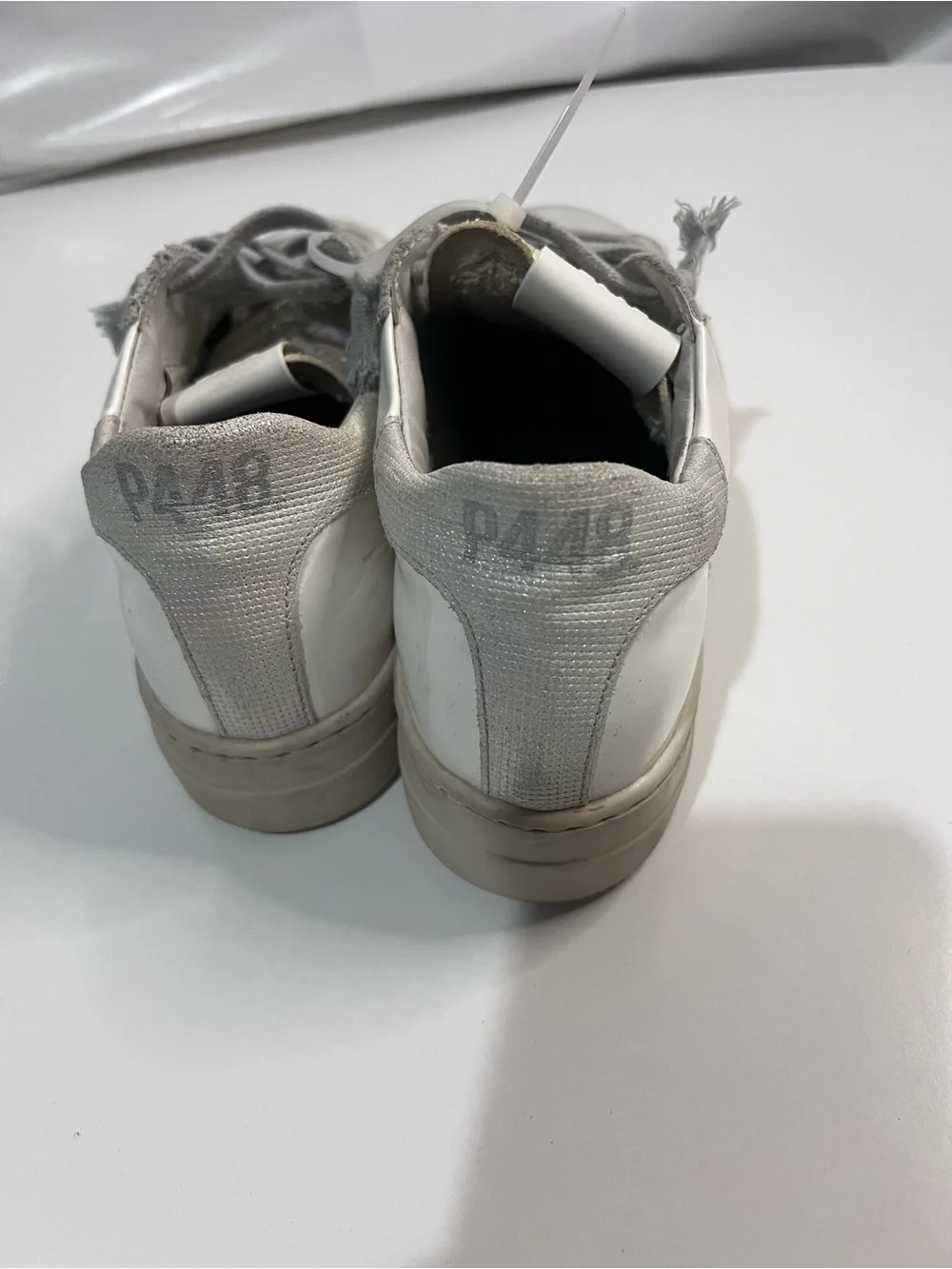 P448 John White Leather Low Top Sneakers Holographic Details Made In Italy